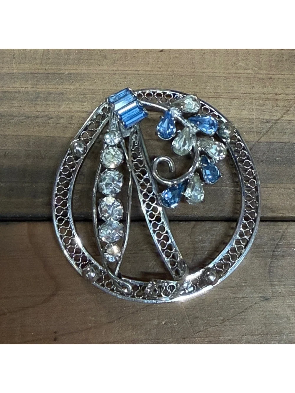 Sterling Silver rhodium plated rhinestone brooch vintage 50s/60s